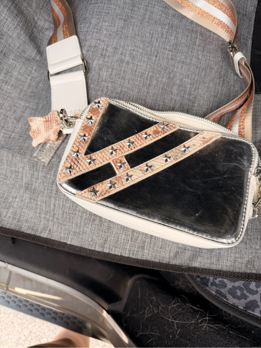 Vintage Havana Black and White Crossbody with Rose-Gold Star Studs